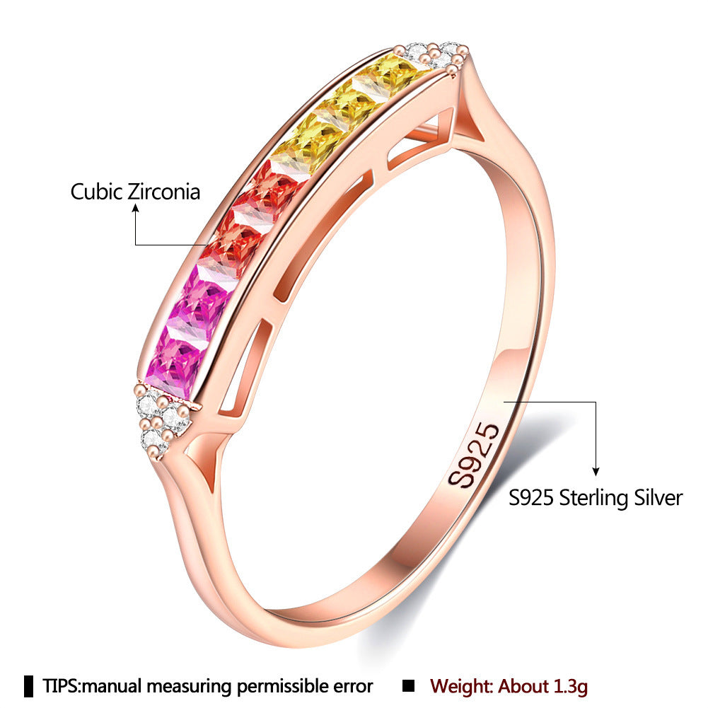 Sterling Silver Female Ring Rainbow Zircon Ring Female