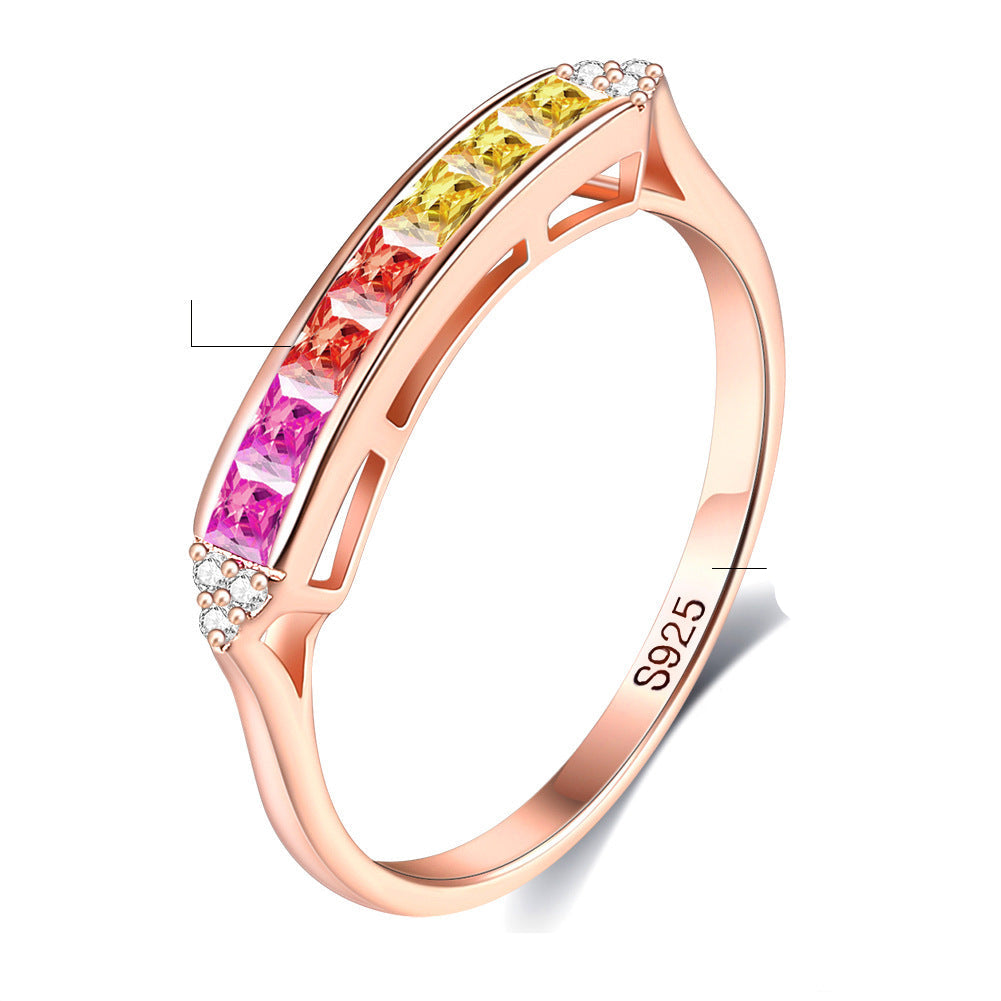 Sterling Silver Female Ring Rainbow Zircon Ring Female