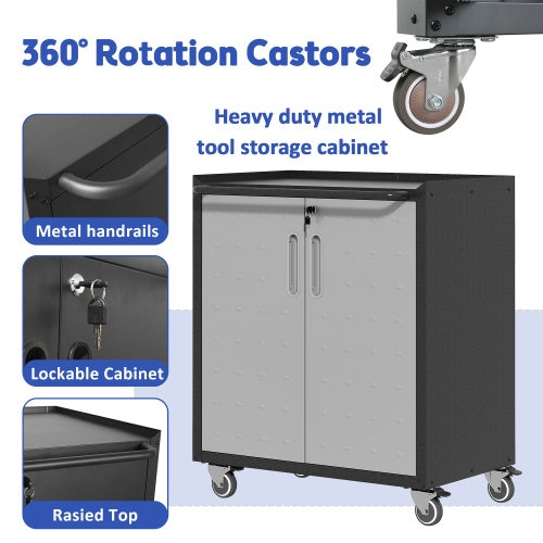 Heavy-Duty Metal Garage Storage Cabinet With Wheels - Sturdy And Durable Tool Storage Cabinet For Garage, Office, And Home Organizer Solutions