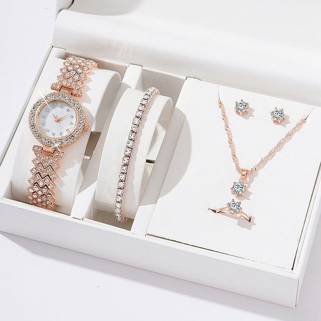 Diamond Women’s Luxury Rhinestone Quartz Watch Set
