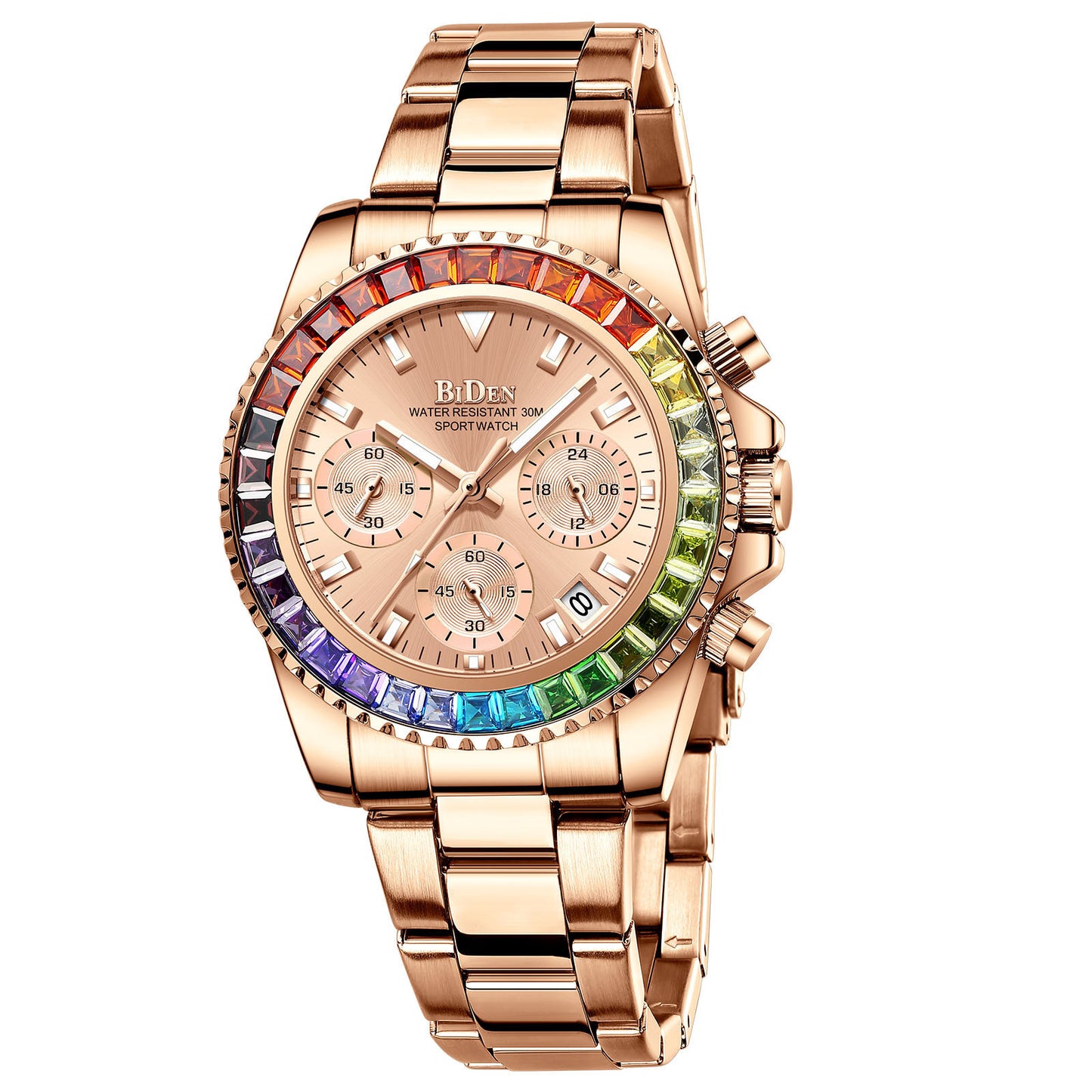 Fashion Steel Band Colored Diamond Ladies Watch