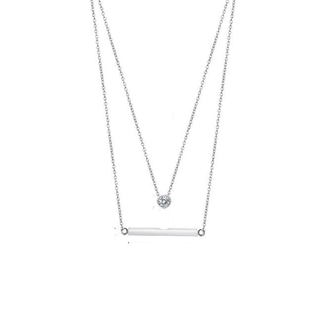 Silver necklace with measurements on a white background