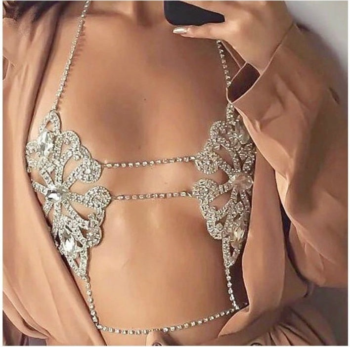European and American Bikini Crystal Rhinestone Body Chain – Elegant Geometric Design