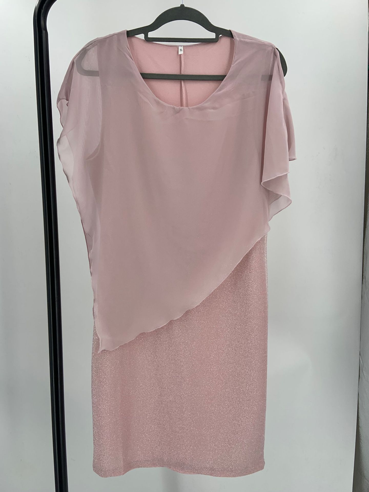 European and American Plus Size Solid Color Chiffon Midi Dress with Petal Sleeves