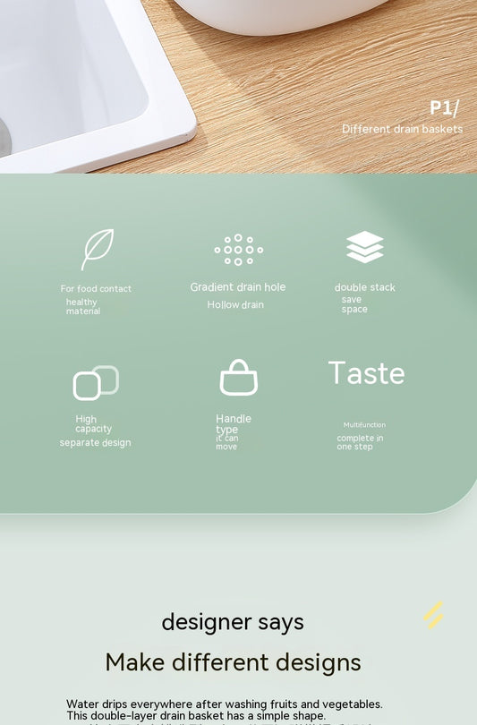 Washbasin Multi-functional Kitchen Double Layer Drain Basket