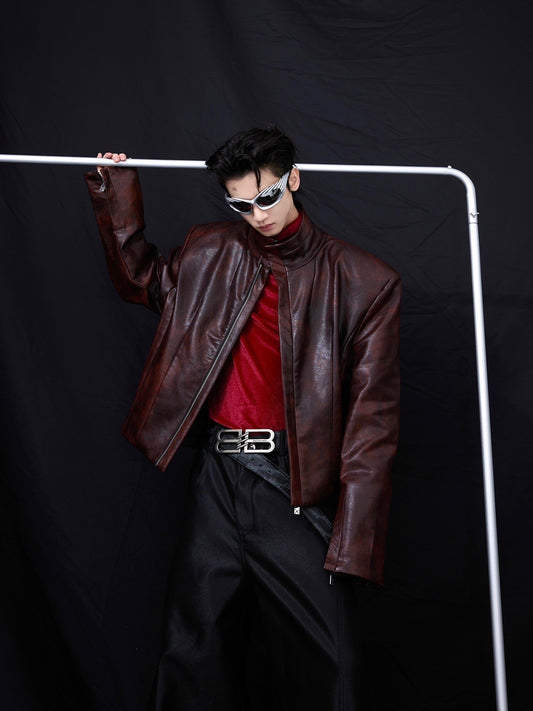 Men's Stand Collar Short Motorcycle Jacket