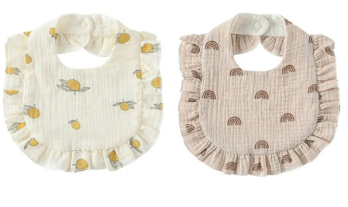 Baby Bib Ruffled Cotton Printed Gauze Lace Bib