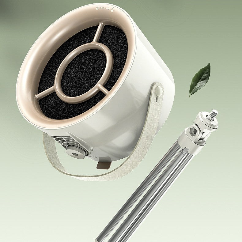 White cylindrical filter with black sponge-like material on a light green background