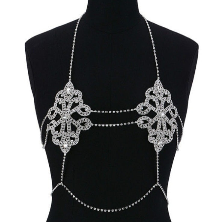 European and American Bikini Crystal Rhinestone Body Chain – Elegant Geometric Design