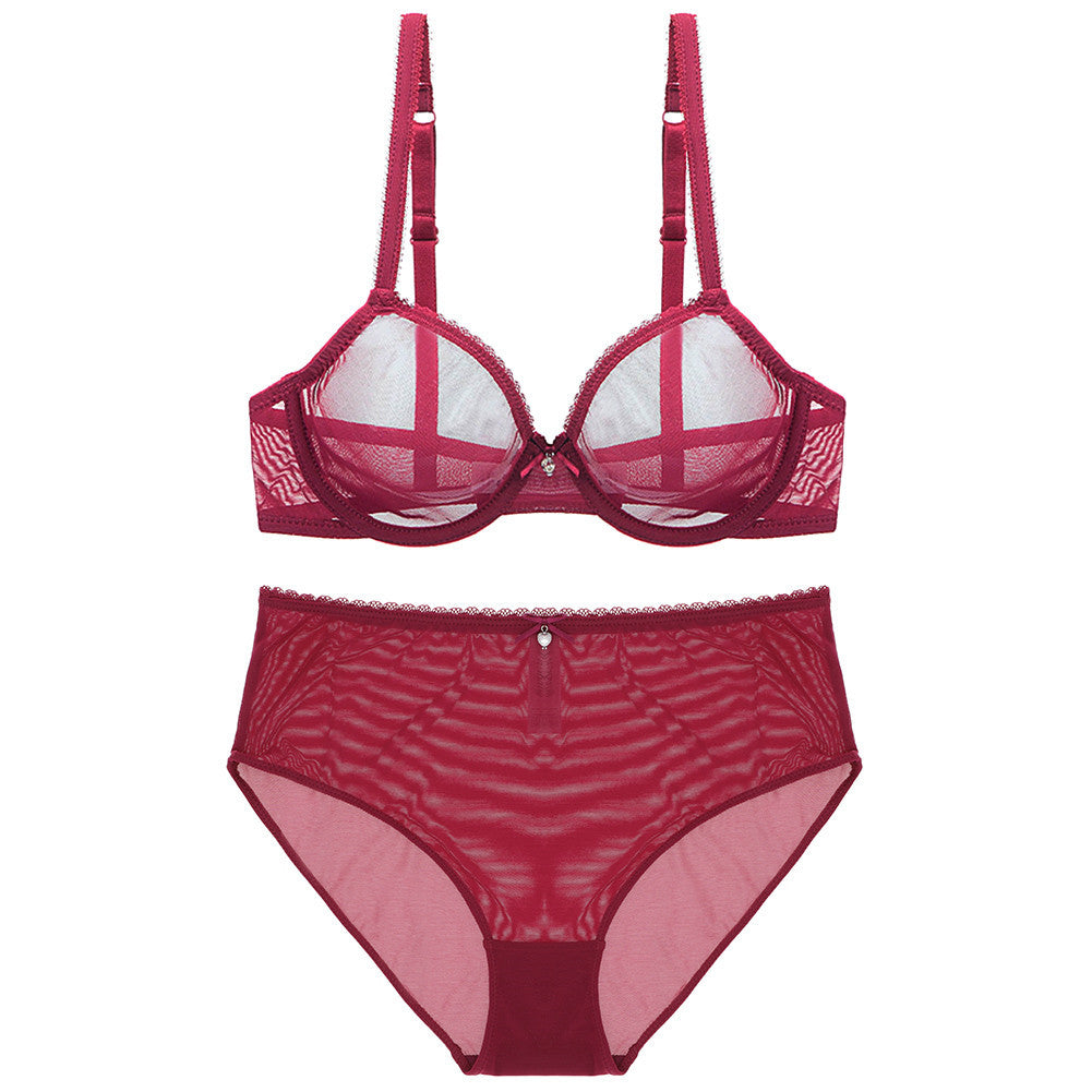 Non-Wired Bra Set with Lace Edge - Ultra-Thin Full Cup