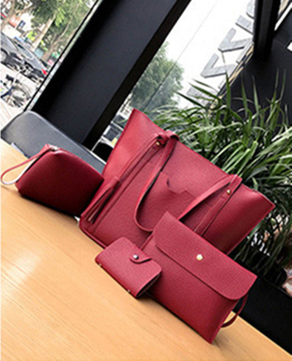 Oblique Cross Bag Lychee Pattern Tassel Four-piece Handbag