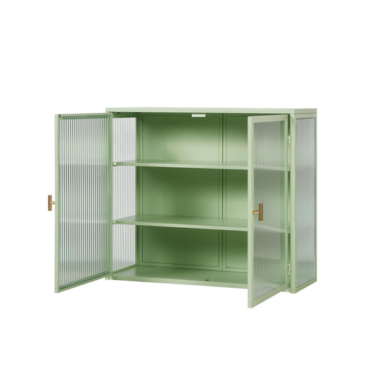 27.56 Glass Doors Modern Wall Cabinet 3-Tier Storage For Entryway
