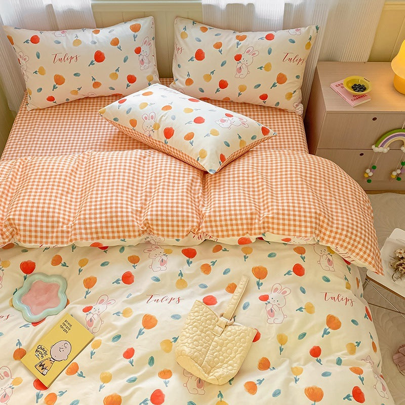 Printed Cartoon Girl Quilt Cover Cotton Four-piece Bed Sheet