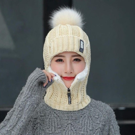 Windproof and cold-proof zipper woolen hat