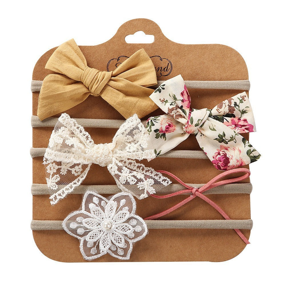 Children's Hair Accessories Handmade DIY Bow Hair Band 5-piece Baby Nylon Headband Set