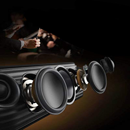 Speaker with natural silk dome tweeter and orchestra in background.