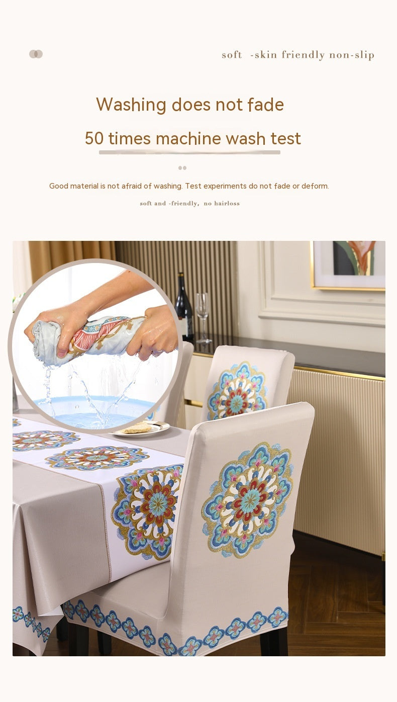 Exquisite Embroidered Thickening Dining Home Cushion Wind Elastic Chair Covers