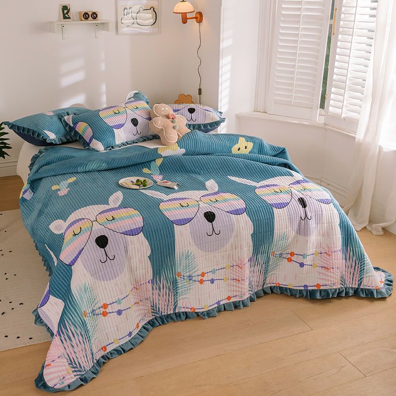 Milk Fleece Non-slip Double-sided Warm Printed Bed Sheet