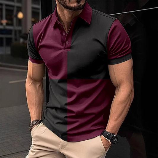 Casual Sports Short Sleeve Color Stitching Turnover Neck Polo Shirt for Men