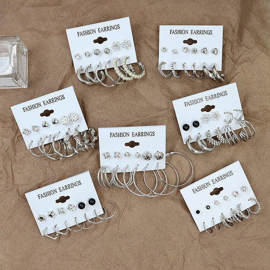 Simple Earrings 6 Pairs With Diamonds Earings Set