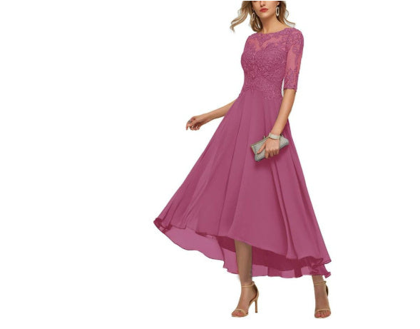Lace Applique Half Sleeve Formal Party Dress