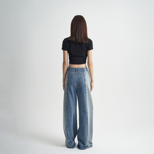 Washed Blue Jeans Loose Stitching Women