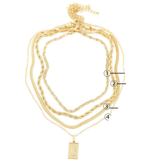 Gold necklaces of different lengths with measurements on a white background