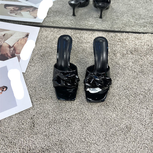 Sandals And Slippers Women Stiletto Fashion Metal Chain