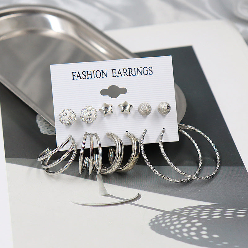 Simple Earrings 6 Pairs With Diamonds Earings Set