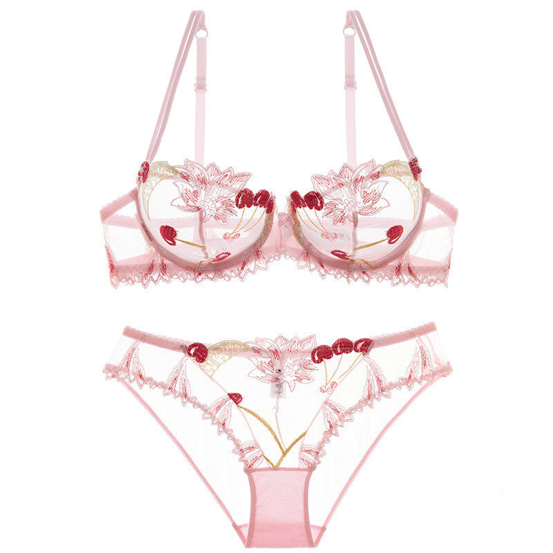 Women's Transparent Mesh Embroidered Bra and Underwear Set – Elegant Lace Design