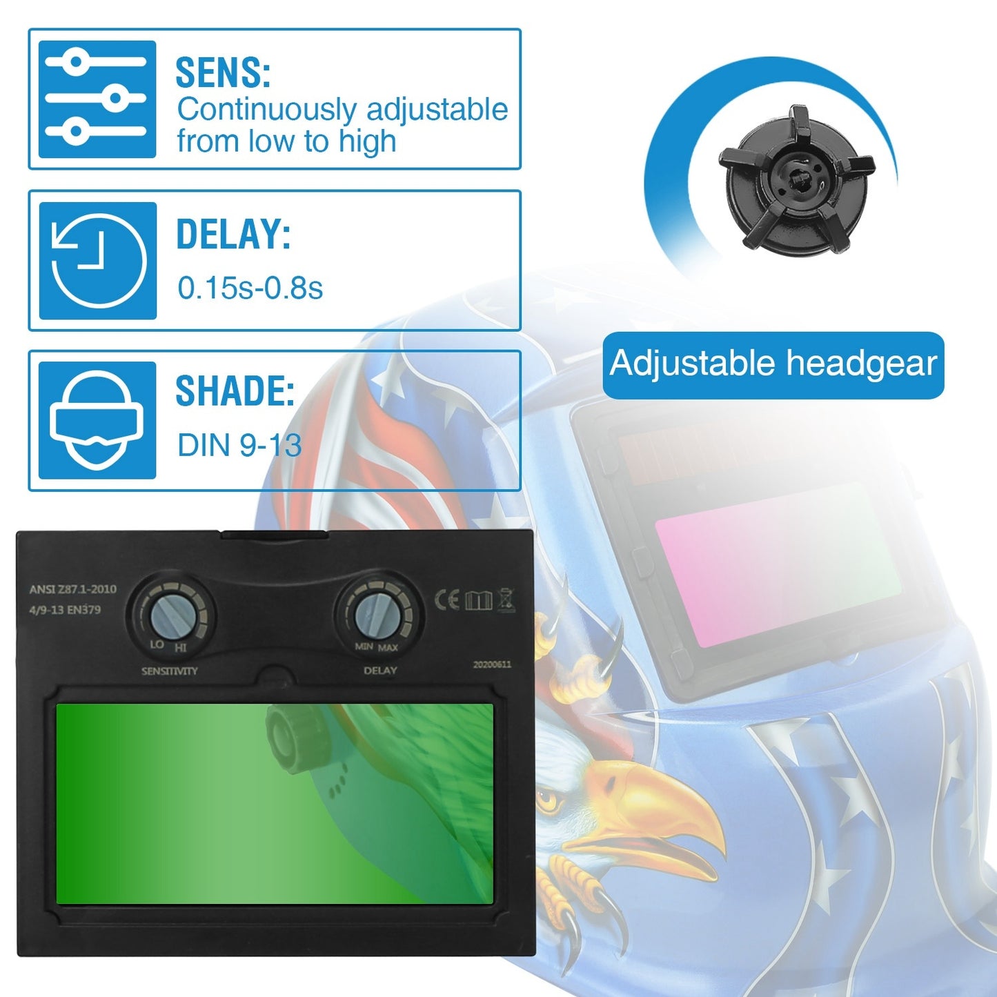 Welding Helmet Solar Powered Auto Darkening Hood With Adjustable Wide Shade Range 9-13 For Mig Tig Weld Grinding Welder Mask