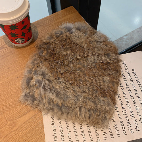 Thickened Warm Real Rabbit Plush Fur Integrated Knitted Hat