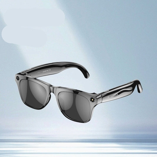 Sunglasses with 'Intelligent AI' and 'HD video' text on a blue gradient background