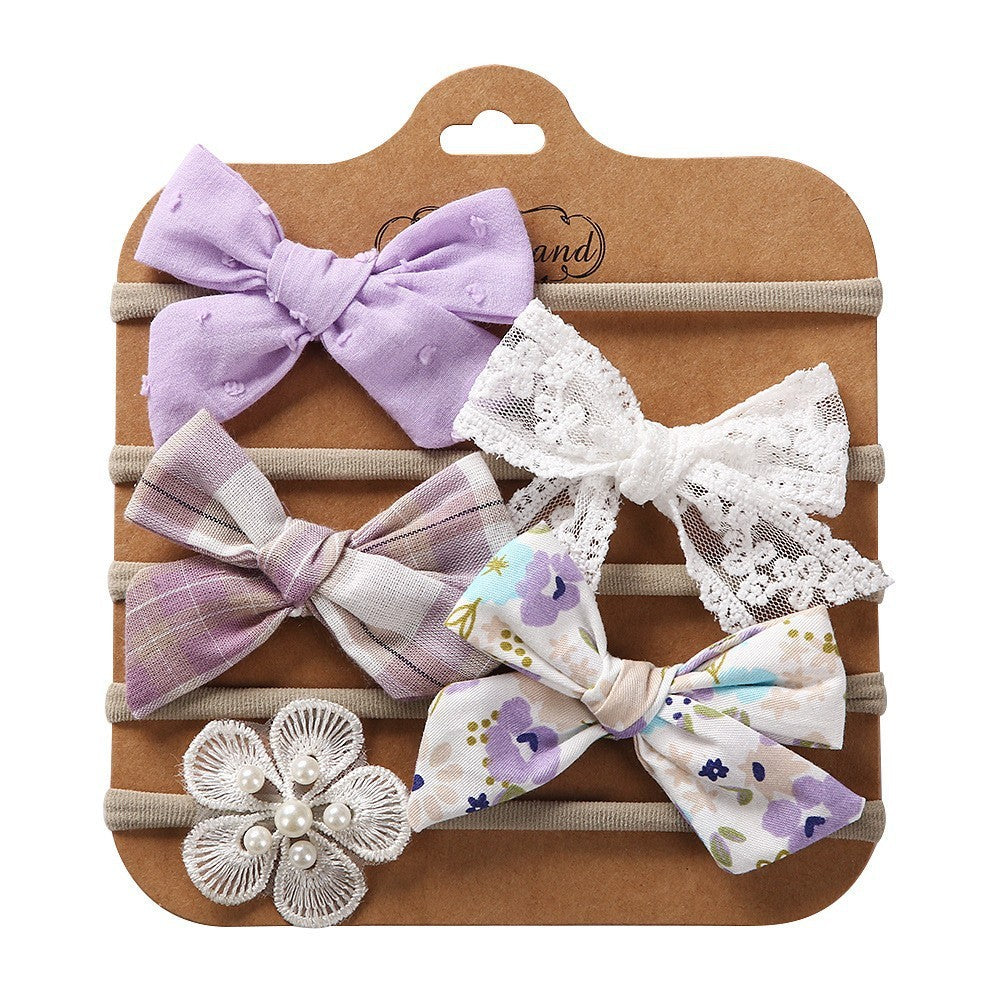 Children's Hair Accessories Handmade DIY Bow Hair Band 5-piece Baby Nylon Headband Set