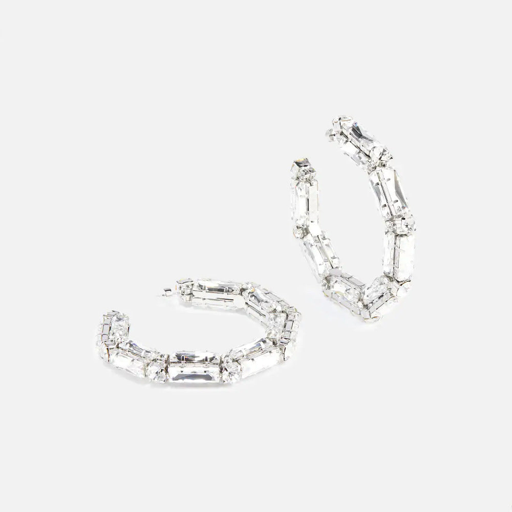 Rhinestone Earrings - Personalized Fashion Hoop Exaggerated Earrings