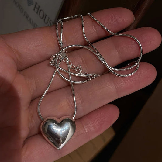 Silver Heart Pendant Necklace Female Summer Simple