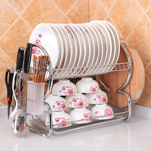 On Behalf Of The Kitchen Tableware Draining Plate Rack Double Stainless Material Storage Racks Dishes