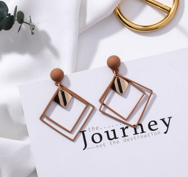 Exaggeration Frosted Square Double Layer Long Drop Earrings