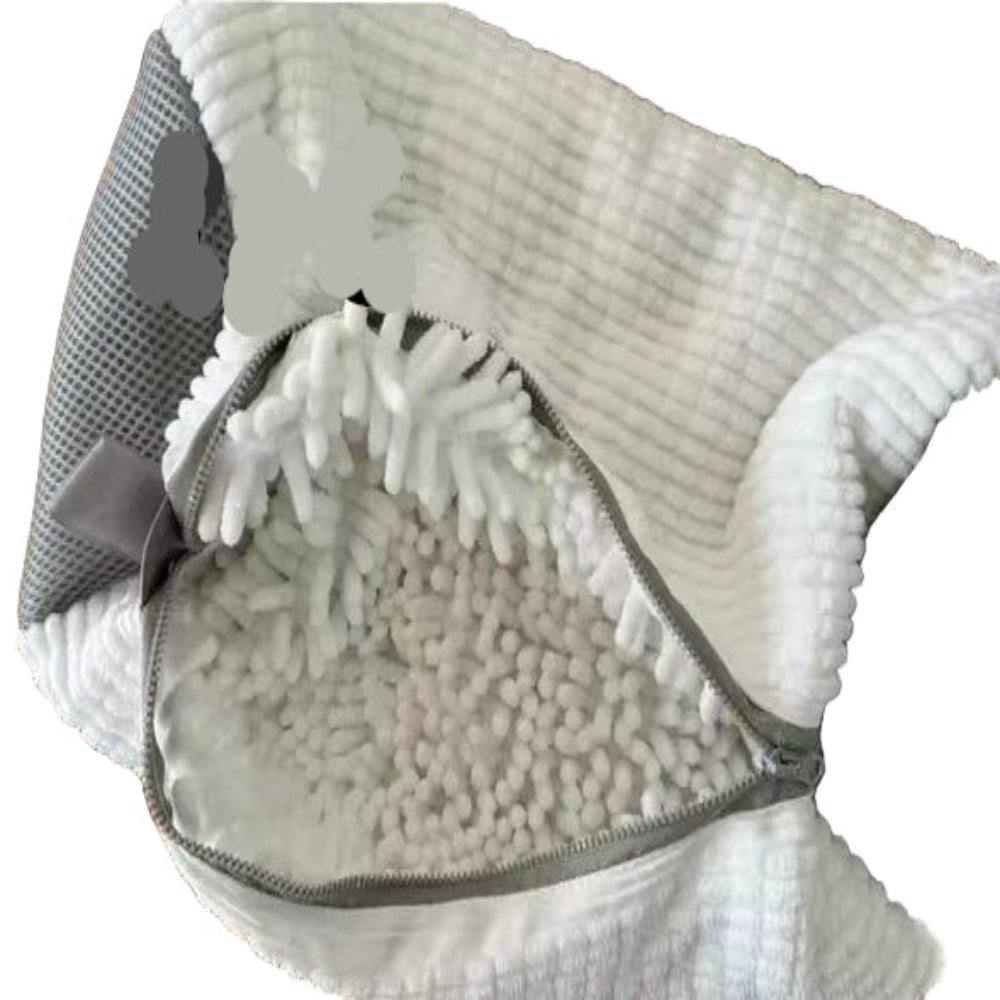 White textured blanket with gray border on a wooden surface, labeled '4PC'.