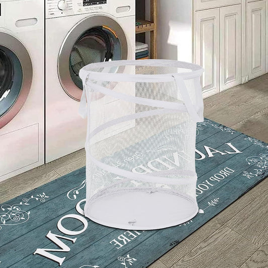 Large Collapsible Laundry Basket Foldable Mesh Up Hamper With Handles For Laundry Room, Bath, Kids Room, College Dorm, Travel, Storage Organizer White