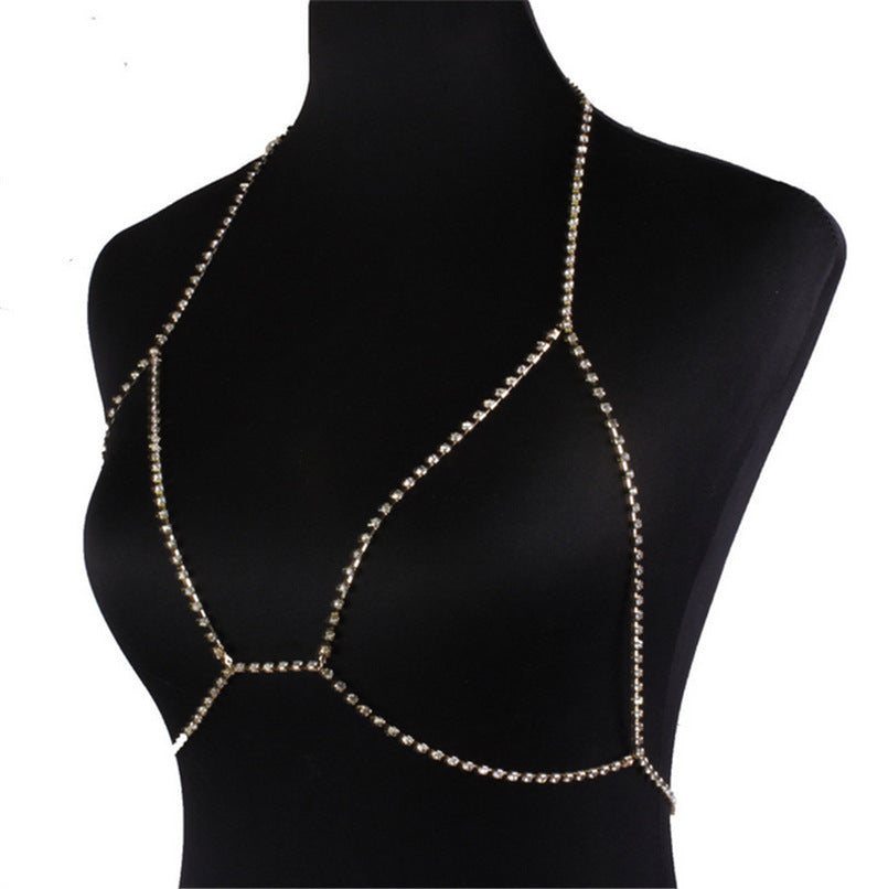 Shining Rhinestone Halter Necklace Bikini Beach Body Chain