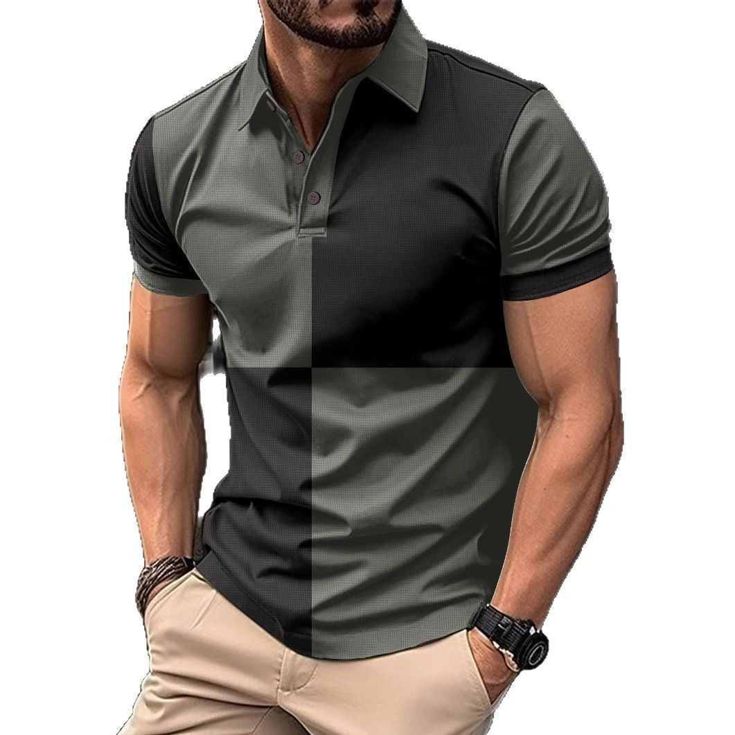 Casual Sports Short Sleeve Color Stitching Turnover Neck Polo Shirt for Men