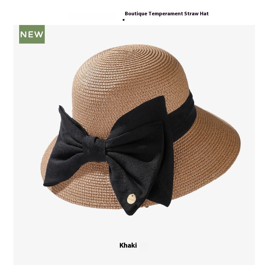 High-End Straw Wide Brim Bow Sun Hat
