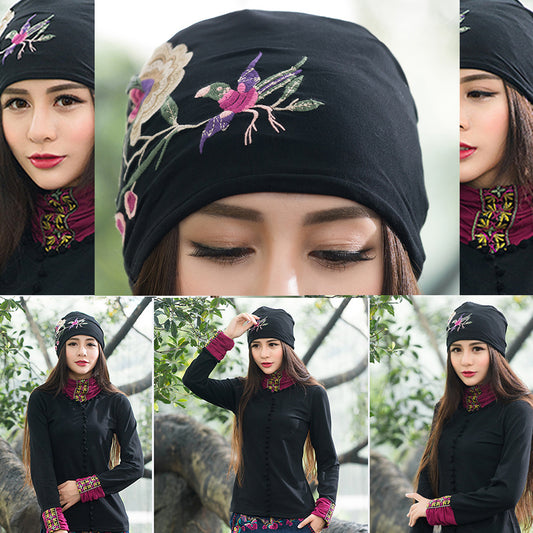 Women’s Ethnic Embroidered Knitted Baotou Cap