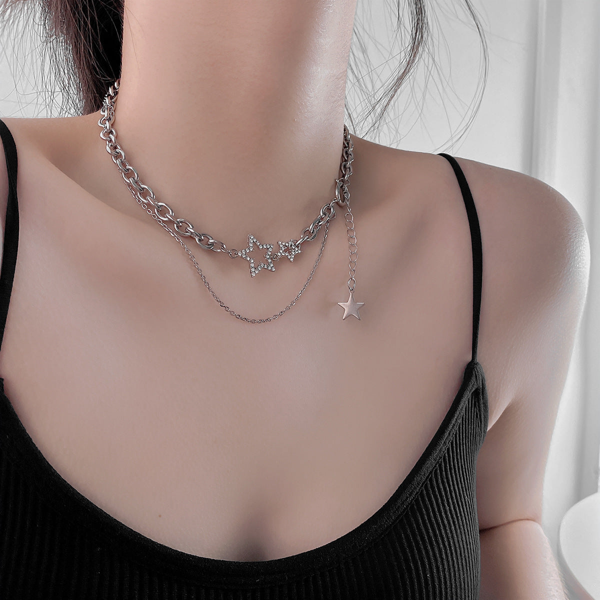 Stars Double Layer Wear Necklace Female Everything Clavicle Chain Choker