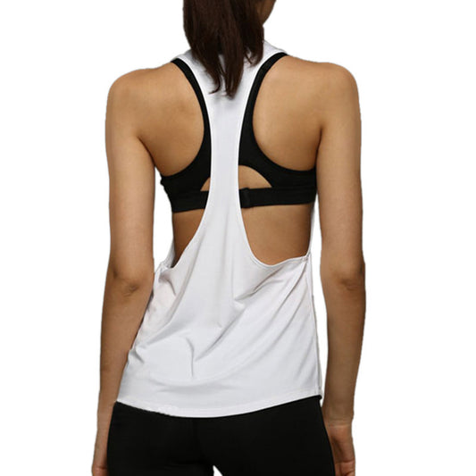 White tank top with black cut-out design on a white background