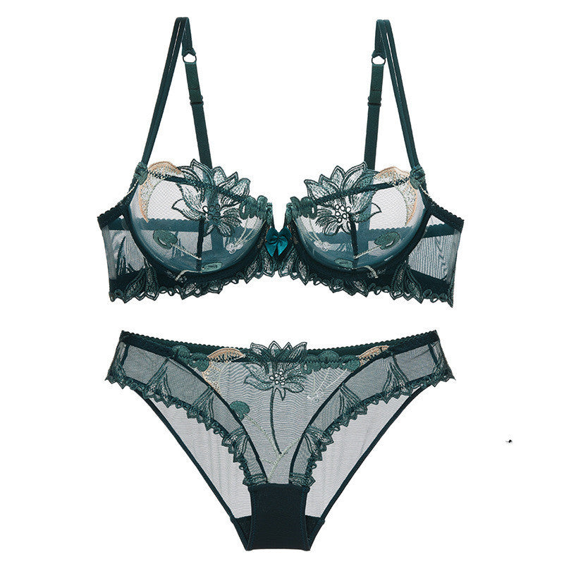Women's Transparent Mesh Embroidered Bra and Underwear Set – Elegant Lace Design