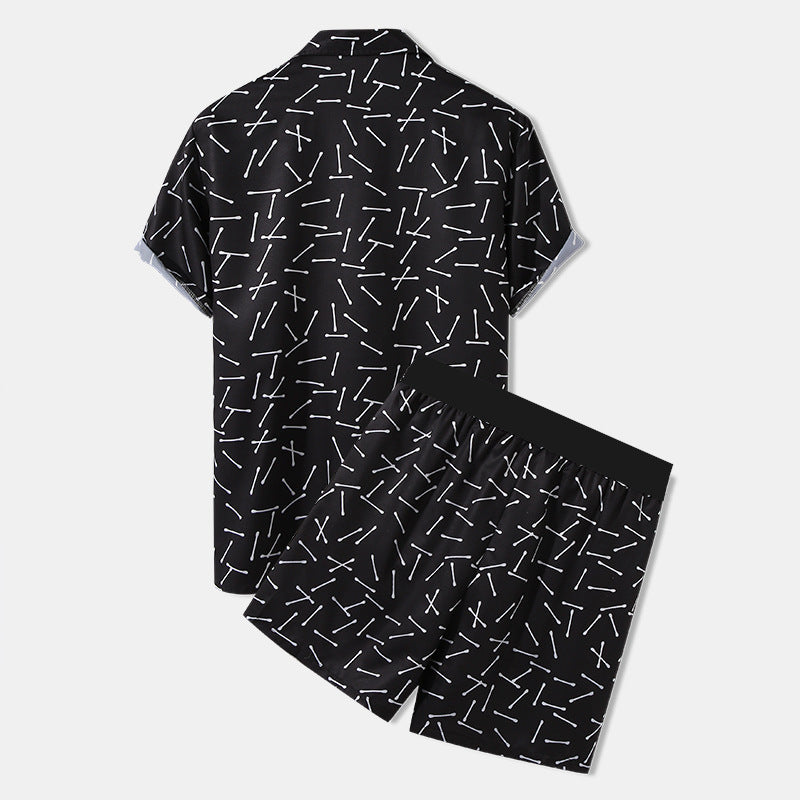 Streetwear Short Sleeve Beach Shirt with Short Pants - Casual Men's Clothing Outfit