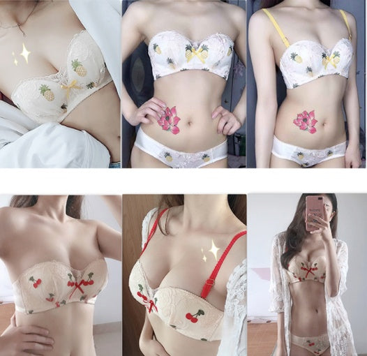 Japanese Cute Lace Bra Set - Thin Mold Cup Design