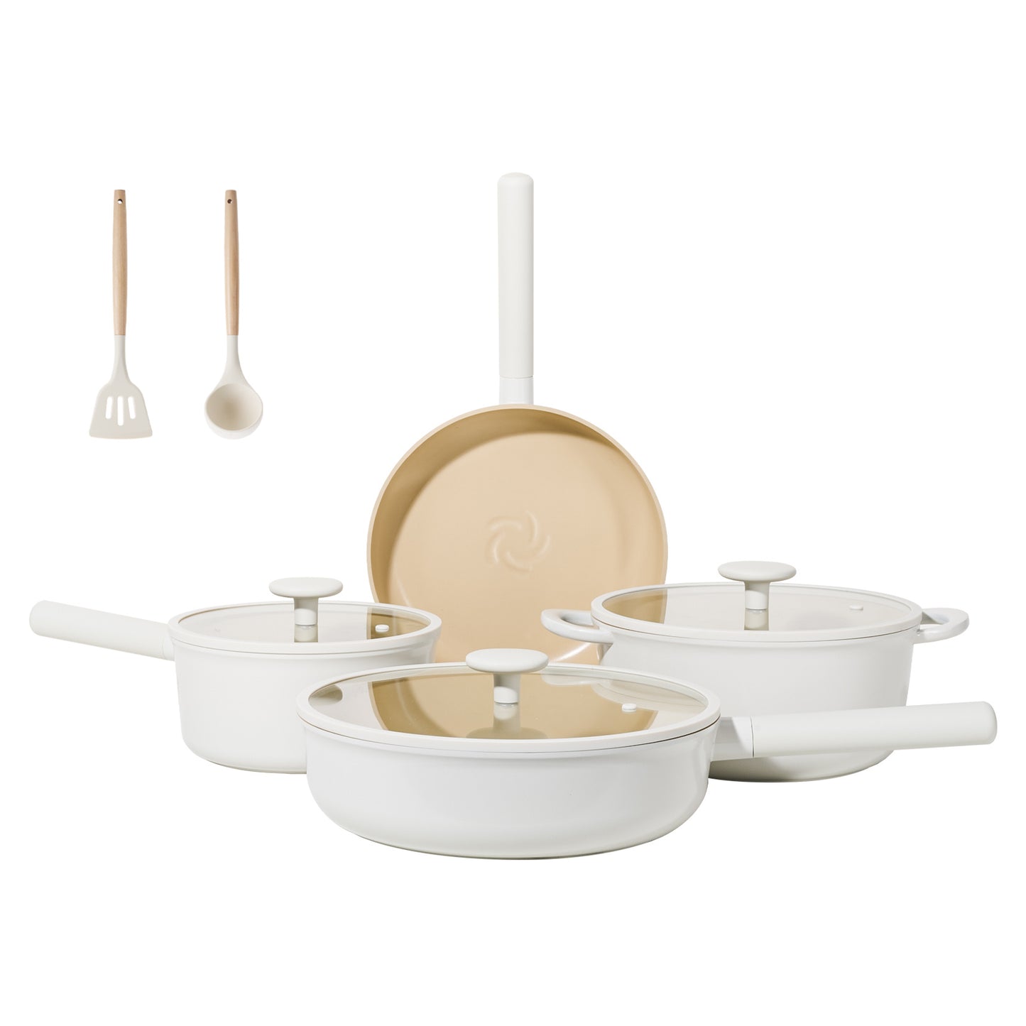 Ceramic Cookware Sets 17pcs, Pots And Pans Set Non Stick, Healthy Induction Kitchen Cooking Set With Removable Handles, Stackable Pots Pans, Oven Safe, PFOA,PFOS Free, Beige